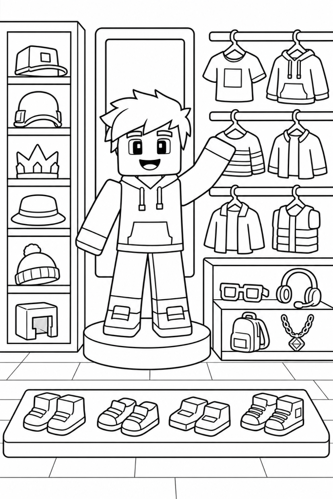 A character surrounded by outfits and accessories for customization.