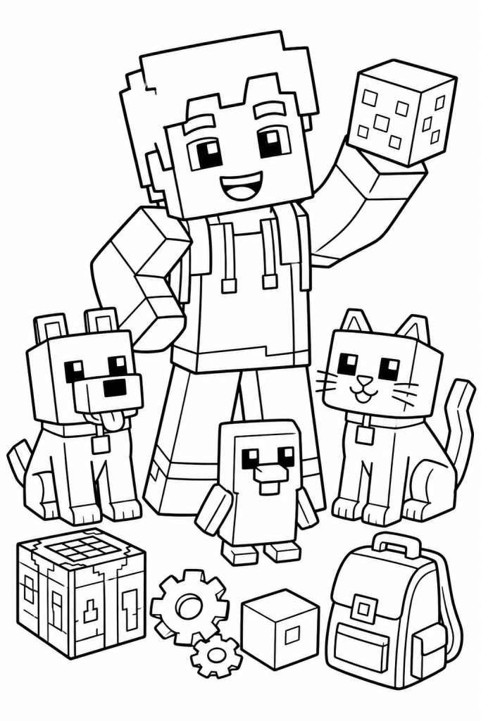 A builder with cute collectible pets and crafting items.
