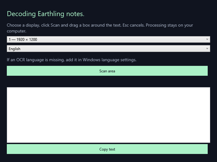 Select the area yourself, then check and copy the recognised text.