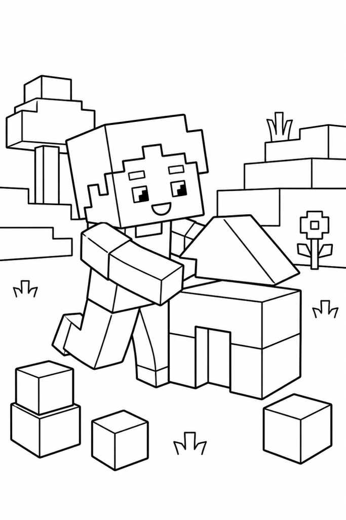 Free Printable Inspired-by Blocky Adventure Game Coloring Images for Kids