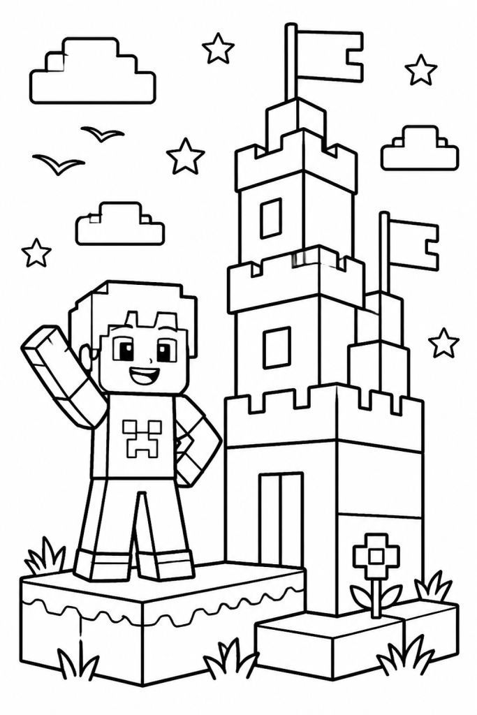 Free Printable Inspired-by Blocky Adventure Game Coloring Images for Kids